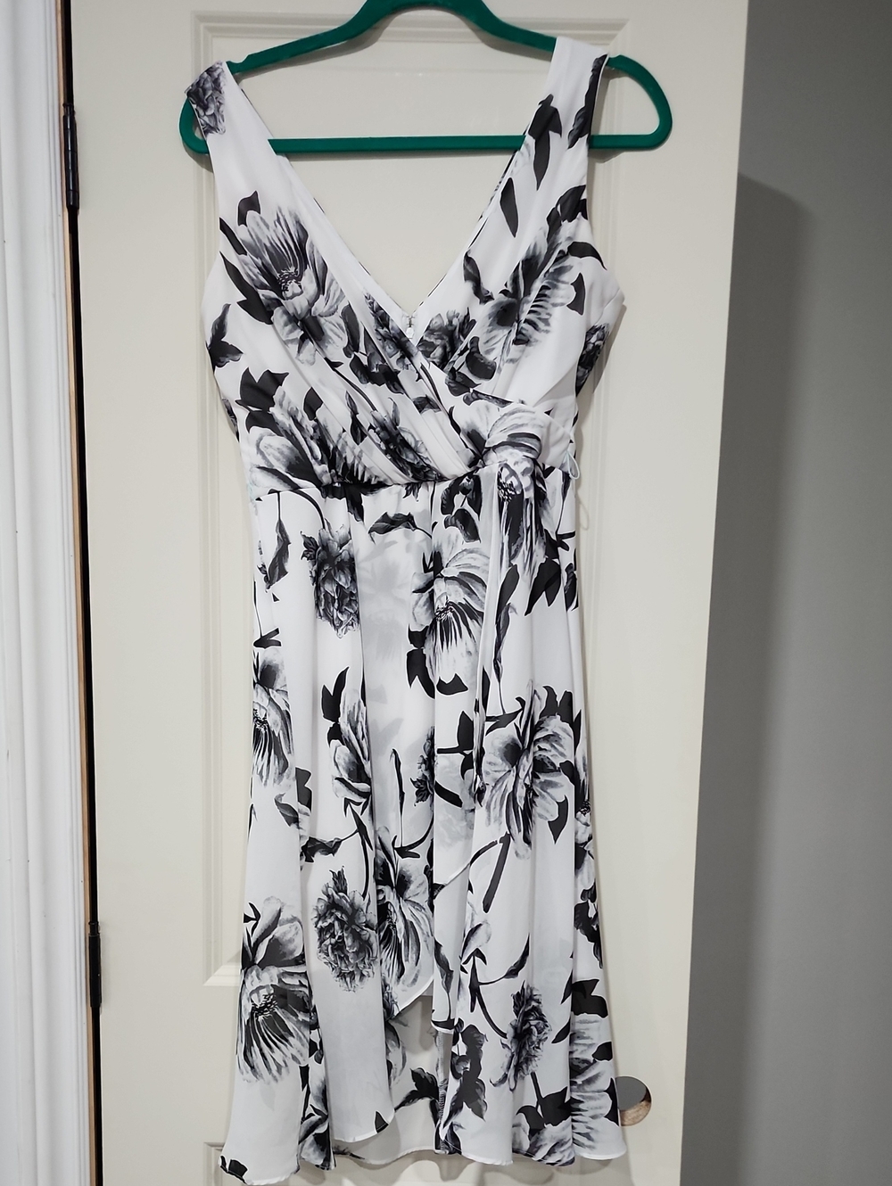 le chateau Black & White Floral Wrap Midi Dress